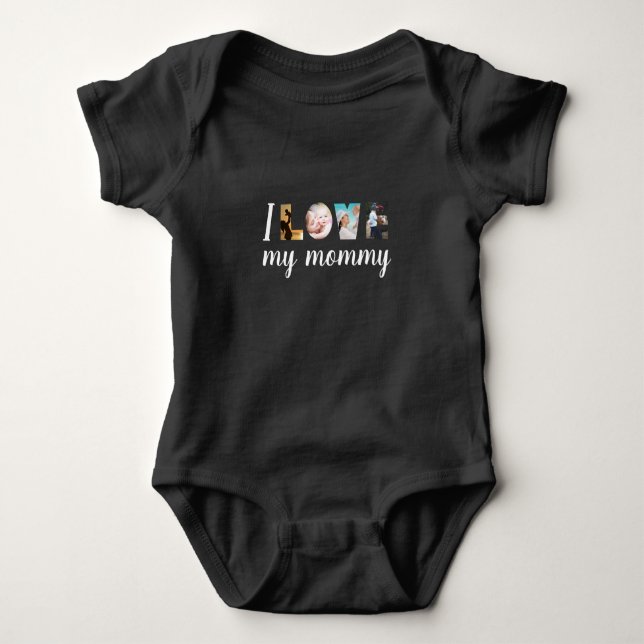 I love my mommy custom photo letters black baby bodysuit (Front)