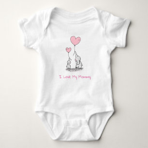 I Love My Mommy! Elephants and Pink Balloons Baby Bodysuit
