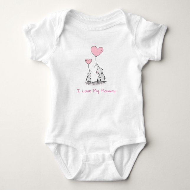 I Love My Mommy! Elephants and Pink Balloons Baby Bodysuit (Front)