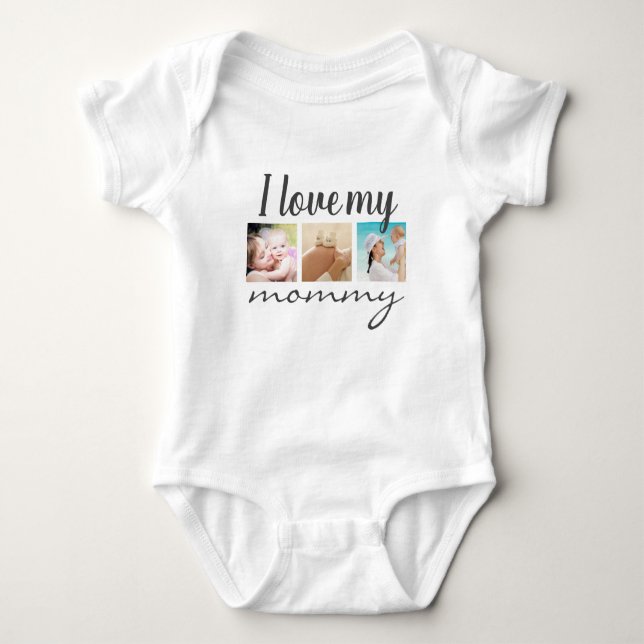 I love my mommy handwritten text, photo white baby bodysuit (Front)