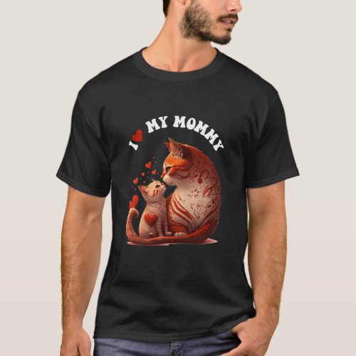 I Love My Mommy Mama cat hugs kitten Red Heart Gir T_Shirt