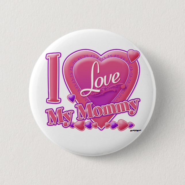I Love My Mommy pink/purple - heart Button (Front)