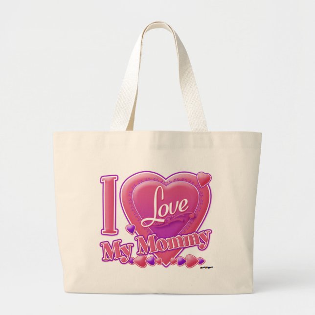 I Love My Mommy pink/purple - heart Large Tote Bag (Front)