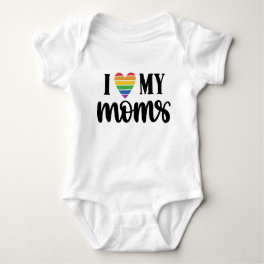 I Love My Moms Rainbow Heart Baby Bodysuit