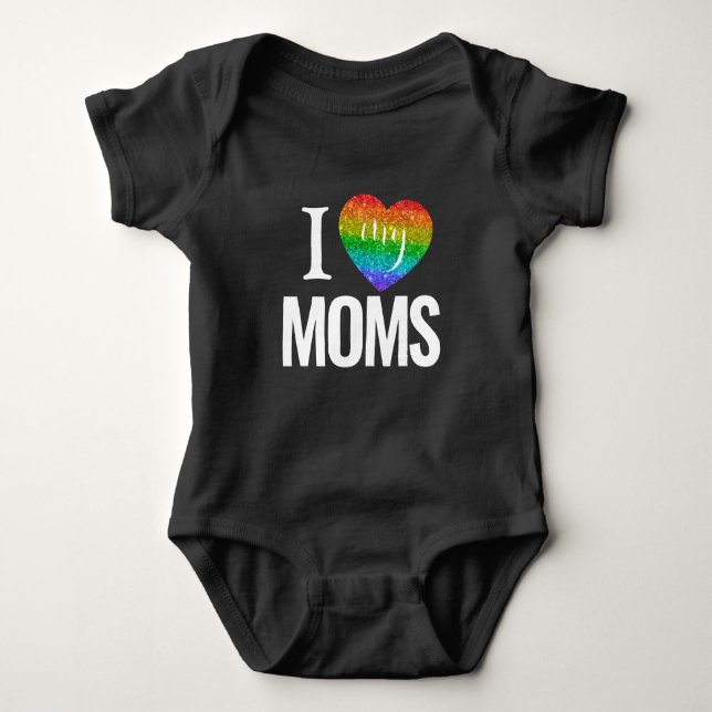 I Love My Moms | Rainbow Heart Pride Month Baby Bodysuit (Front)