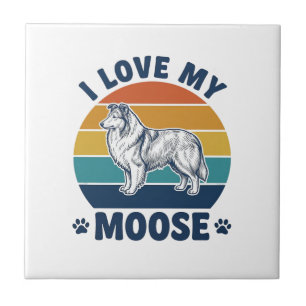 I Love My Moose Dog Retro Engraving Design_1 Ceramic Tile