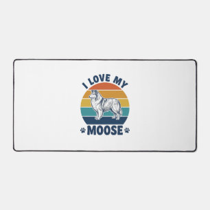 I Love My Moose Dog Retro Engraving Design_1 Desk Mat