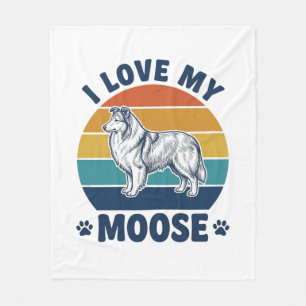 I Love My Moose Dog Retro Engraving Design_1 Fleece Blanket