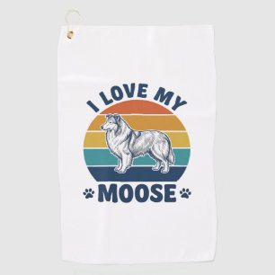 I Love My Moose Dog Retro Engraving Design_1 Golf Towel