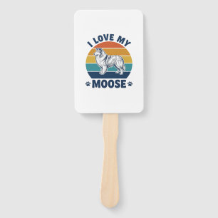 I Love My Moose Dog Retro Engraving Design_1 Hand Fan