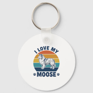I Love My Moose Dog Retro Engraving Design_1 Keychain