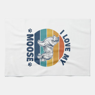 I Love My Moose Dog Retro Engraving Design_1 Kitchen Towel