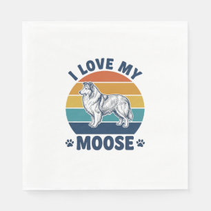 I Love My Moose Dog Retro Engraving Design_1 Napkins