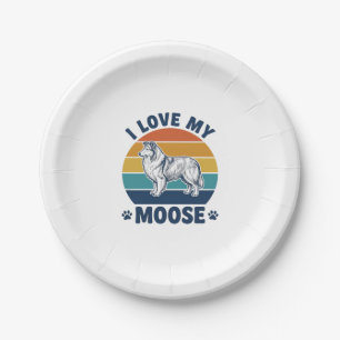 I Love My Moose Dog Retro Engraving Design_1 Paper Plates