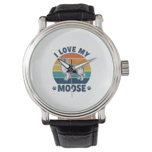 I Love My Moose Dog Retro Engraving Design_1 Watch