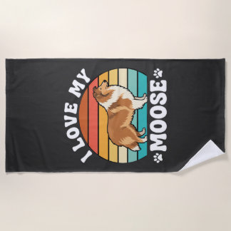 I Love My Moose Retro Collie Dog Beach Towel