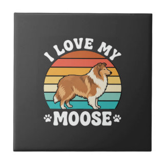 I Love My Moose Retro Collie Dog Ceramic Tile