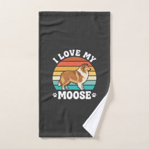 I Love My Moose Retro Collie Dog Hand Towel