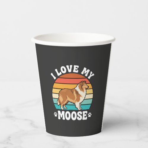 I Love My Moose Retro Collie Dog Paper Cups