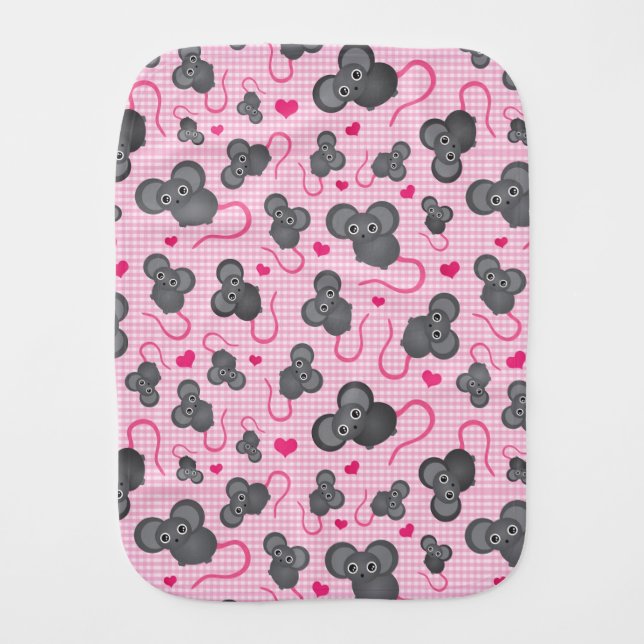 I love my mouse pattern in pink baby burp cloth (Front)