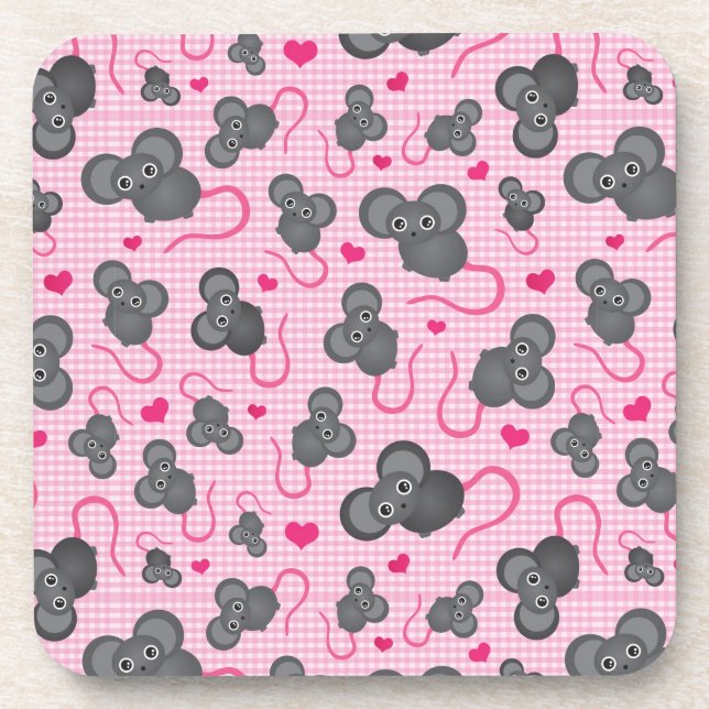 I love my mouse pattern in pink beverage coaster (Front)