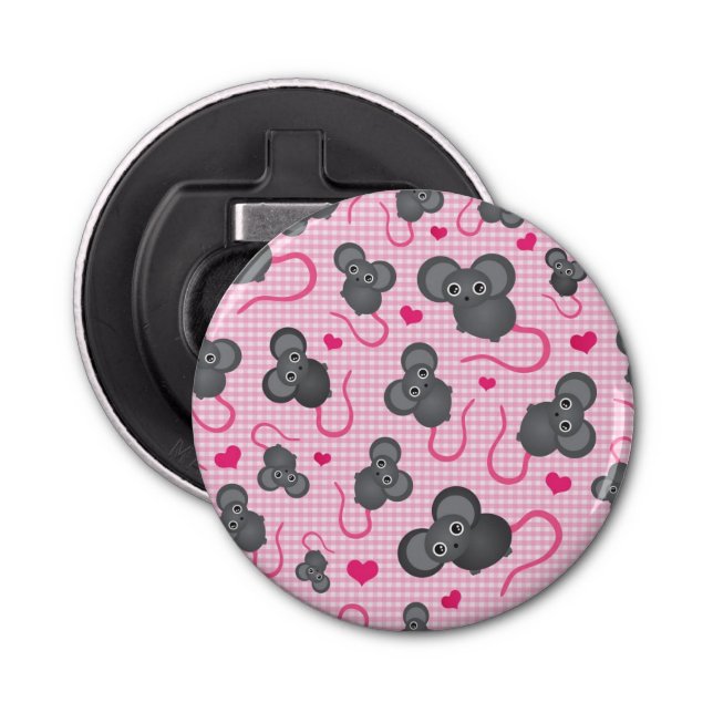 I love my mouse pattern in pink bottle opener (Front)