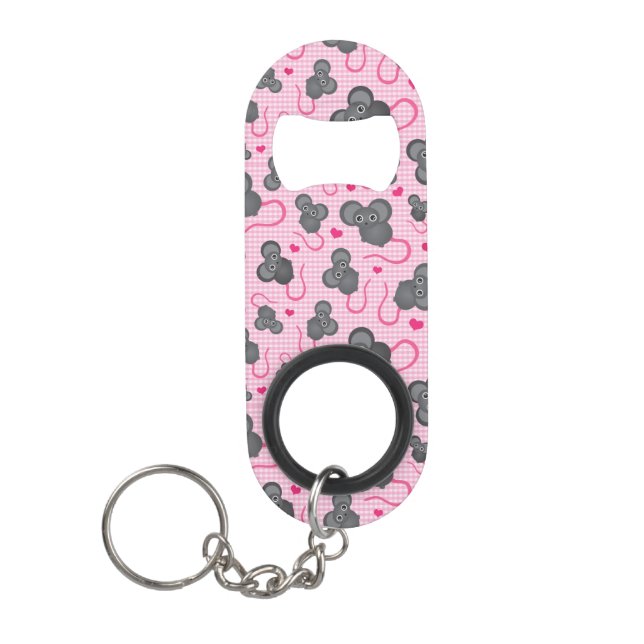 I love my mouse pattern in pink keychain bottle opener (Front)