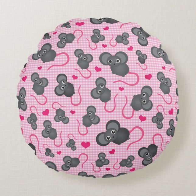 I love my mouse pattern in pink round pillow (Front)