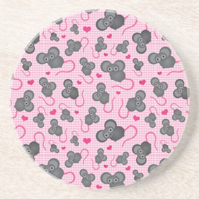I love my mouse pattern in pink sandstone coaster (Front)
