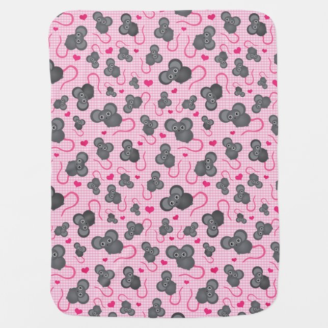 I love my mouse pattern in pink swaddle blanket (Front)