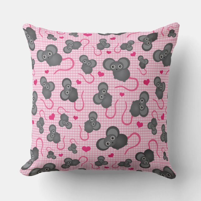 I love my mouse pattern in pink throw pillow (Front)
