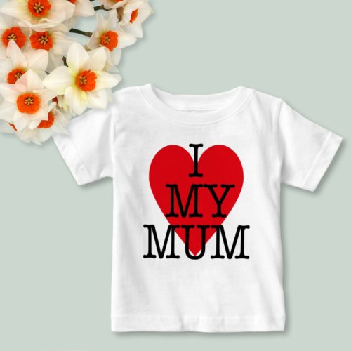 I love my Mum Red Love Heart Family Valentines Day Baby T_Shirt