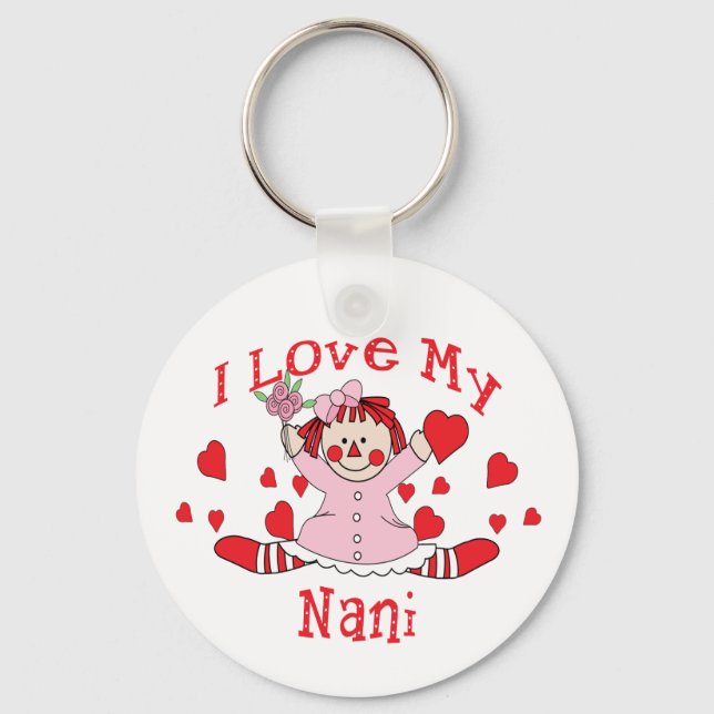 I love My Nani Rag Doll & Hearts Keychain (Front)