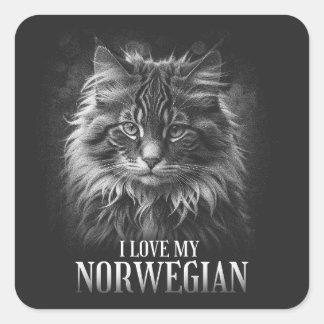 "I love my Norwegian cat" Square Sticker