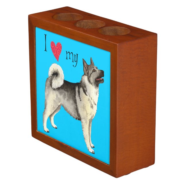 I Love my Norwegian Elkhound Desk Organizer (Angled)