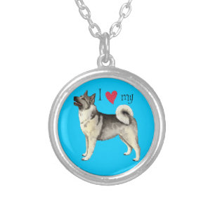 I Love my Norwegian Elkhound Silver Plated Necklace