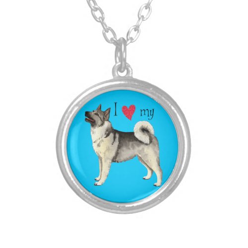 I Love my Norwegian Elkhound Silver Plated Necklace