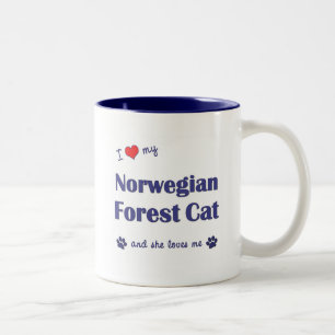 I Love My Norwegian Forest Cat (Female Cat) Two-Tone Coffee Mug