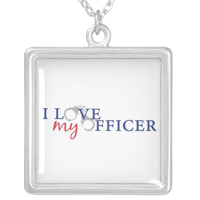 I Love My Officer Silver Plated Necklace (Front)
