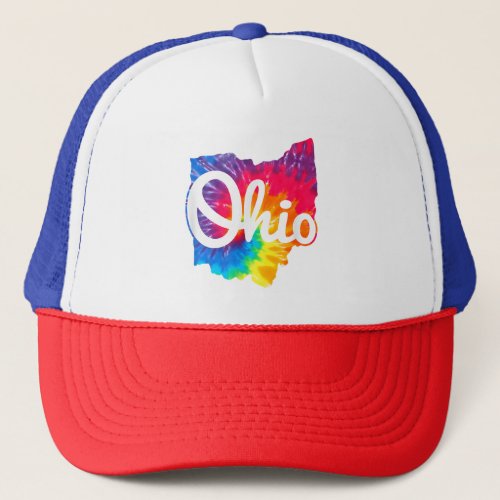 I Love My Ohio Home Script Tie Dye Ohio Trucker Hat