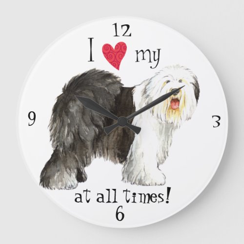 I Love my Old English Sheepdog Large Clock