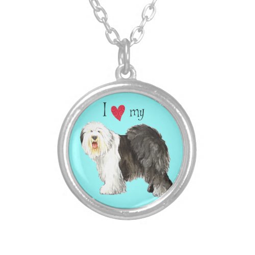 I Love my Old English Sheepdog Silver Plated Necklace