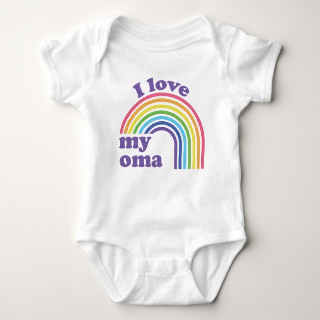 I Love My Oma - Cute Rainbow  Baby Bodysuit (Front)