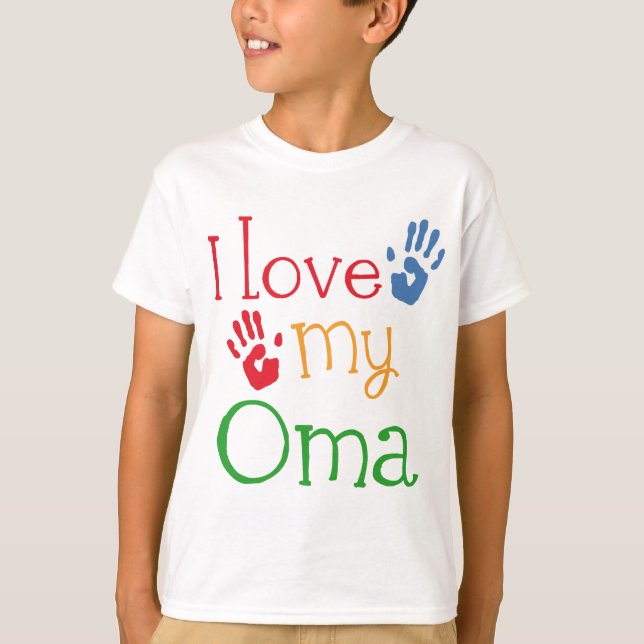 I Love My Oma Gift Handprints T-Shirt (Front)