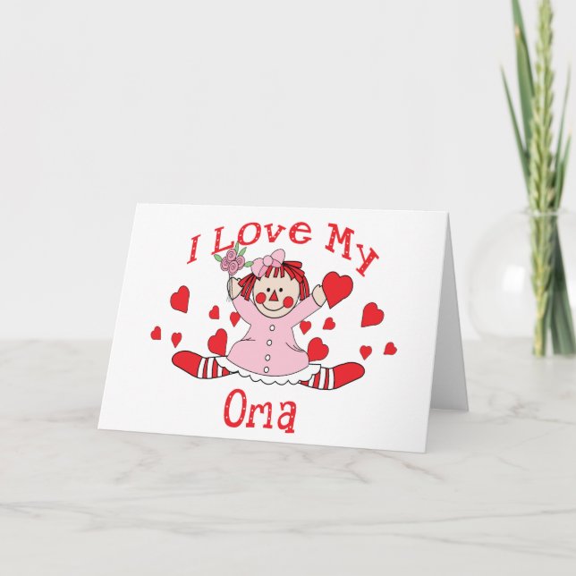 I love My Oma Rag Doll & Hearts Card (Front)