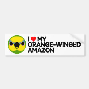 I LOVE MY ORANGE-WINGED AMAZON BUMPER STICKER