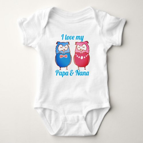 I Love My Papa and Nana Owl Pair Baby Bodysuit