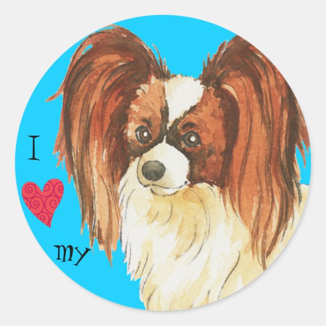 I Love my Papillon Classic Round Sticker (Front)