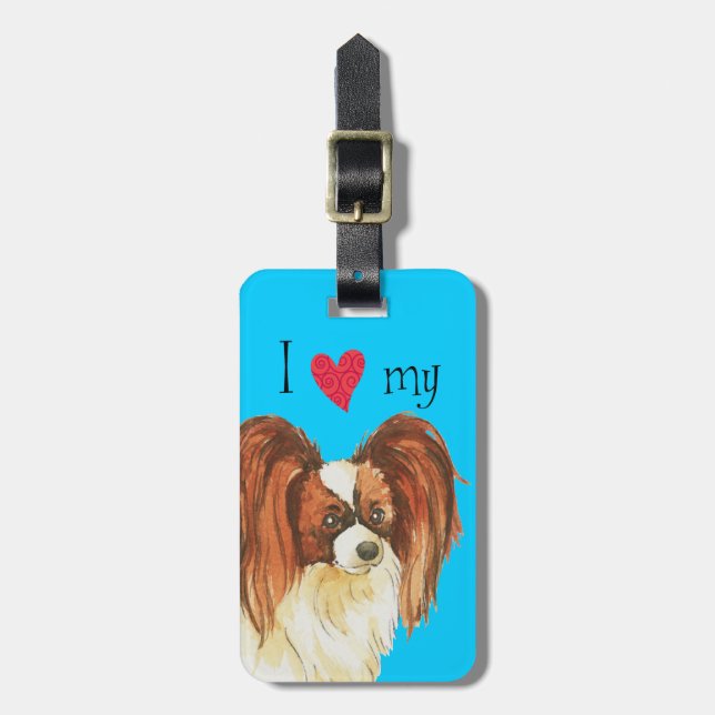 I Love my Papillon Luggage Tag (Front Vertical)