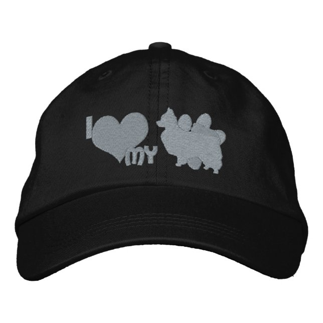 I Love my Papillon Monochrome Embroidered Baseball Hat (Front)